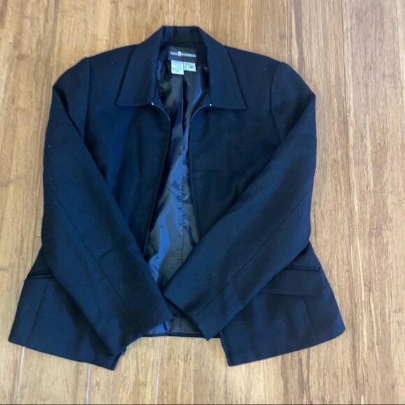 Sag Harbor 100% wool black zipper lined blazer jacket with front pocket-size 10 - Picture 8 of 12
